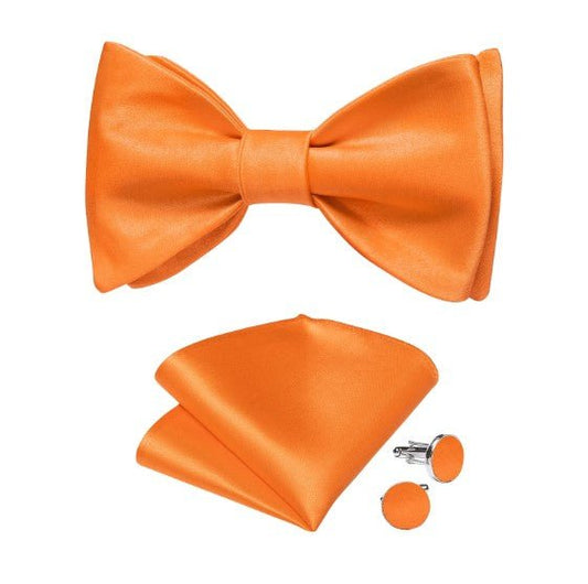 Orange Silk Bow Tie Set - Masculine Clothes