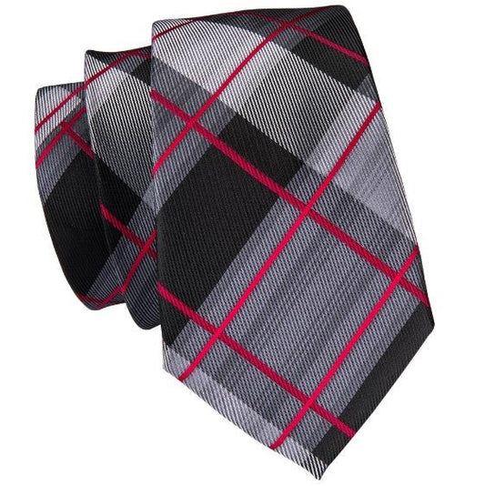 Black and Pink Checkered Tie Set - Masculine Clothes