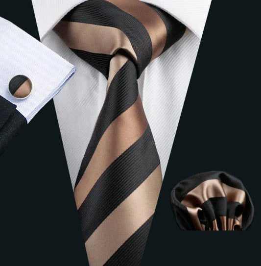 Chocolate Striped XL Tie Set - Masculine Clothes