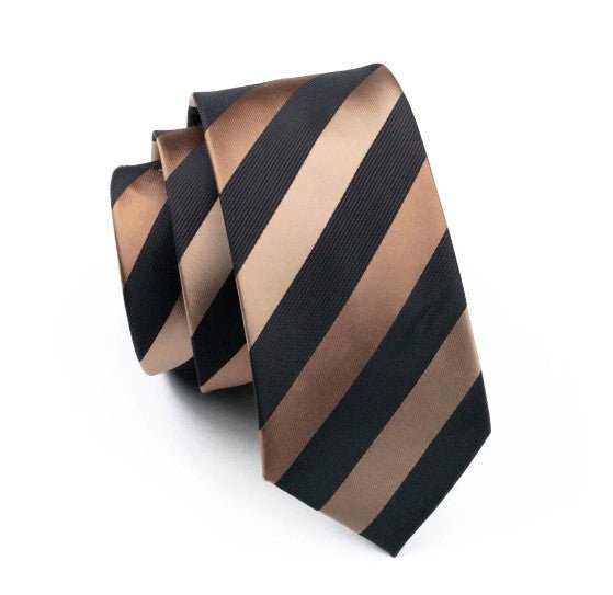 Chocolate Striped XL Tie Set - Masculine Clothes