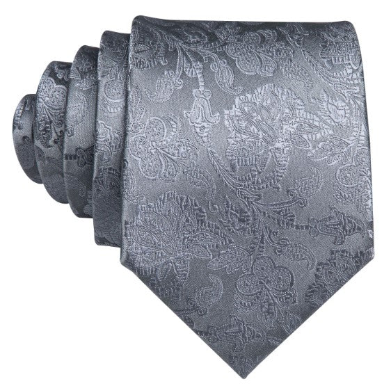 Gray Floral XL Tie Set - Masculine Clothes