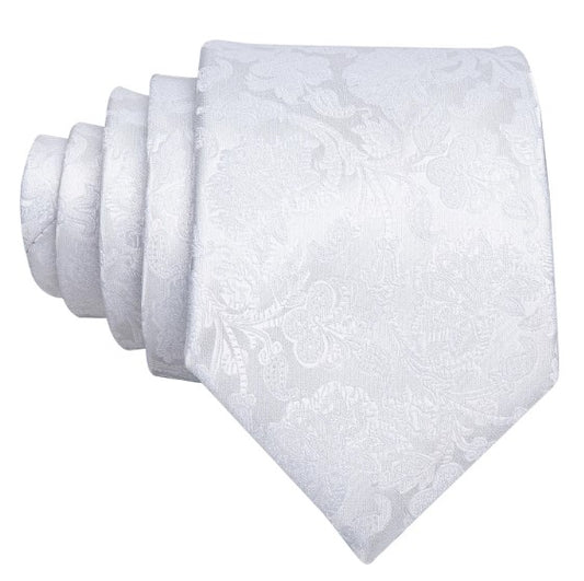 White Floral XL Tie Set - Masculine Clothes