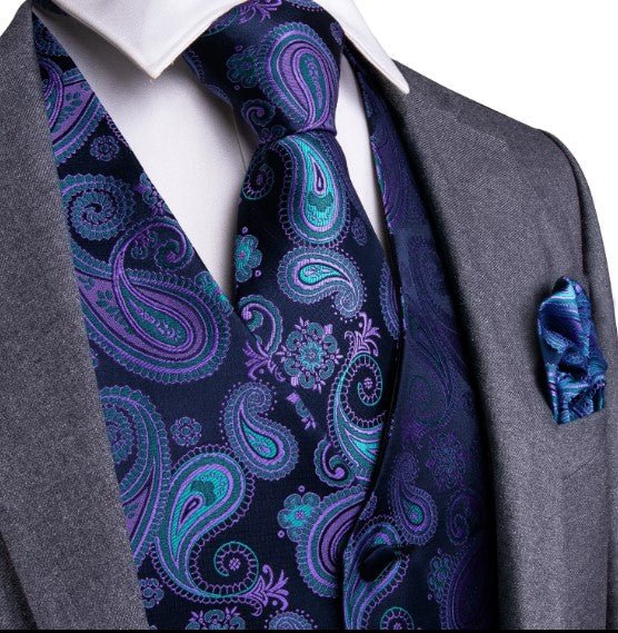 Pink Line Petals Vest Set in Blue - Masculine Clothes