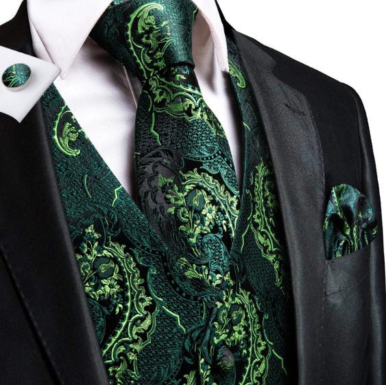 Green Dragon Paisley Vest Set - Masculine Clothes