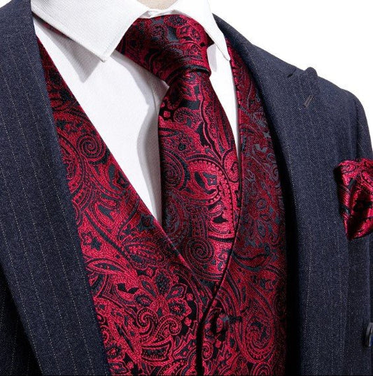 Burgundy Paisley Vest Set - Masculine Clothes