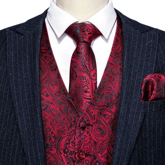 Burgundy Paisley Vest Set - Masculine Clothes