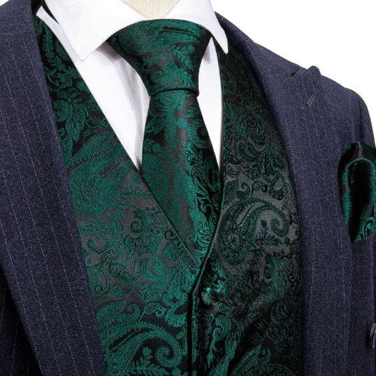 Green Floral Vest Set in Black - Masculine Clothes