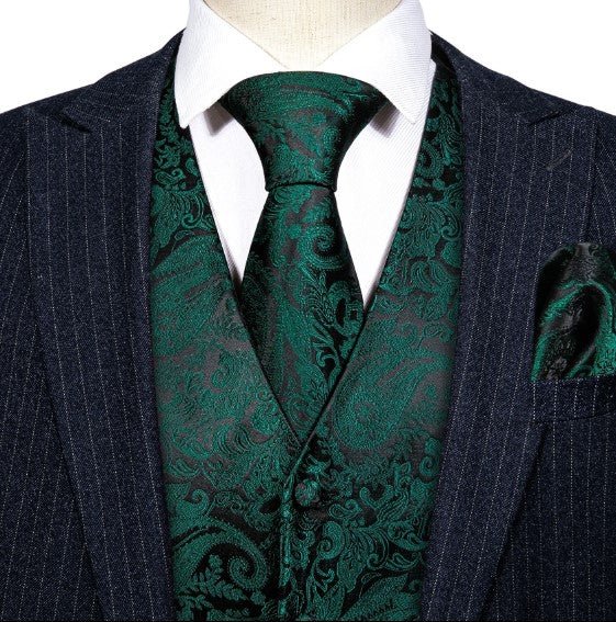Green Floral Vest Set in Black - Masculine Clothes