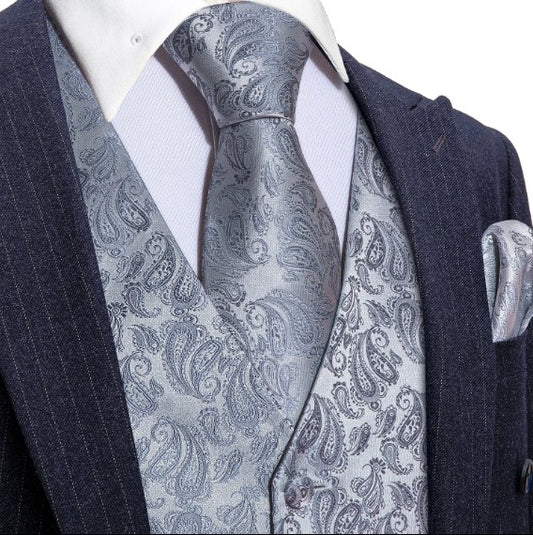 Silver Petals Paisley Vest Set - Masculine Clothes