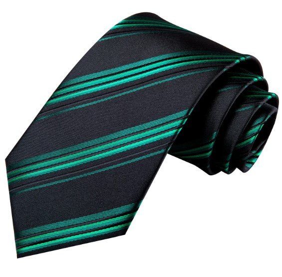 Green Stripes XL Tie Set in Black - Masculine Clothes