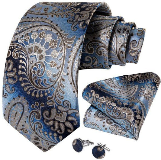 Blue Garden Paisley Tie Set - Masculine Clothes