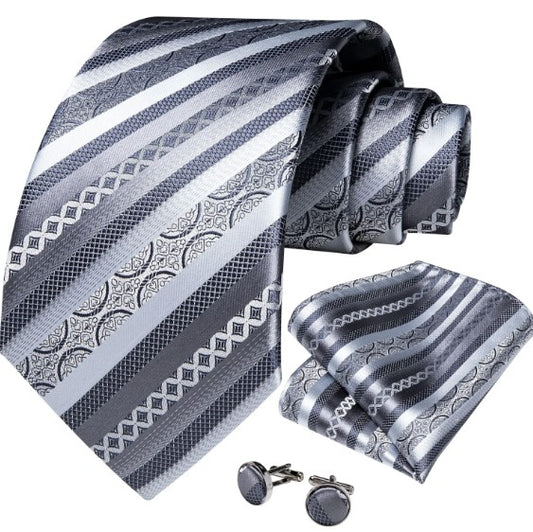 Chain Paisley Tie Set in Silver - Masculine Clothes