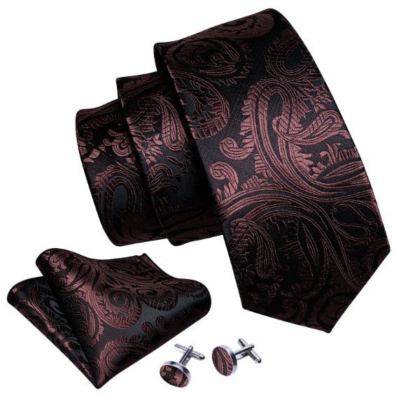 Dark Chocolate Paisley Tie Set - Masculine Clothes