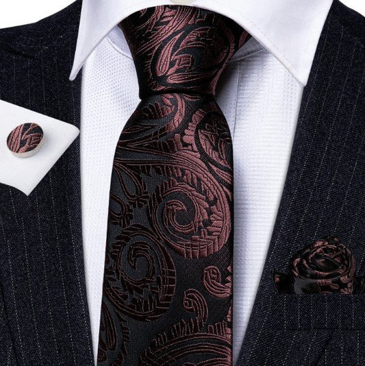 Dark Chocolate Paisley Tie Set - Masculine Clothes