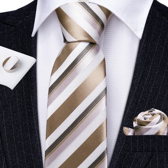 Caramel Striped Tie Set - Masculine Clothes