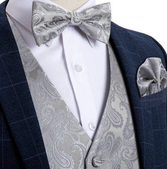 Silver Paisley Vest Set - Masculine Clothes