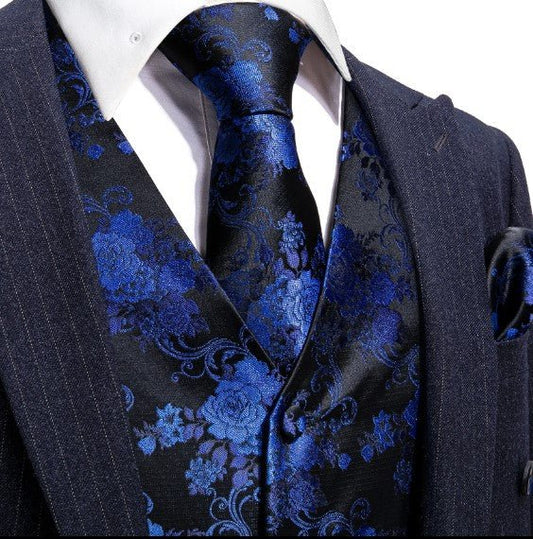 Blue Rose Vest Set in Black - Masculine Clothes
