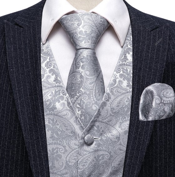 Floral Gray Paisley Vest Set - Masculine Clothes
