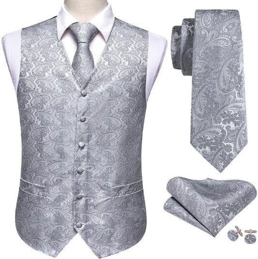 Floral Gray Paisley Vest Set - Masculine Clothes