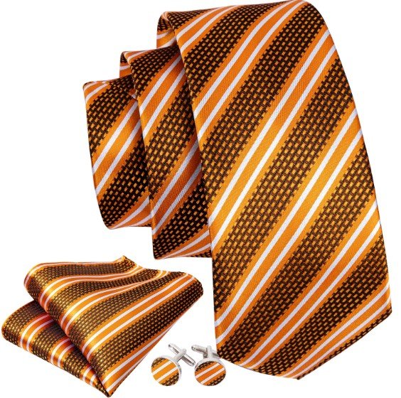 Orange and White Stripes Tie Set - Masculine Clothes