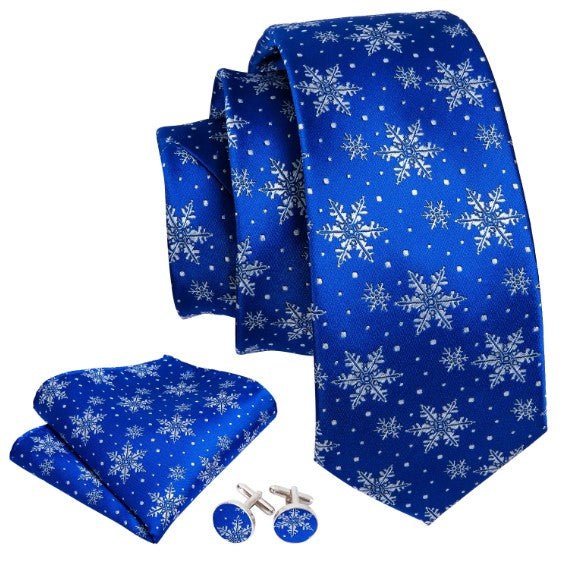 Snow Flakes Tie Set in Blue - Masculine Clothes