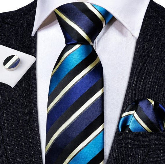 Olympic Blue Striped Tie Set - Masculine Clothes