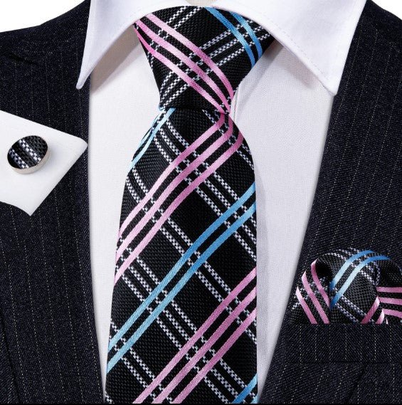Blue and Pink Checkered Tie Set - Masculine Clothes