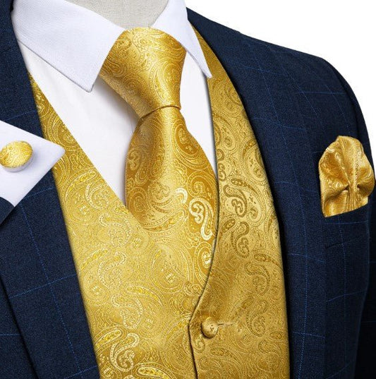 Yellow Petals Paisley Vest Set - Masculine Clothes