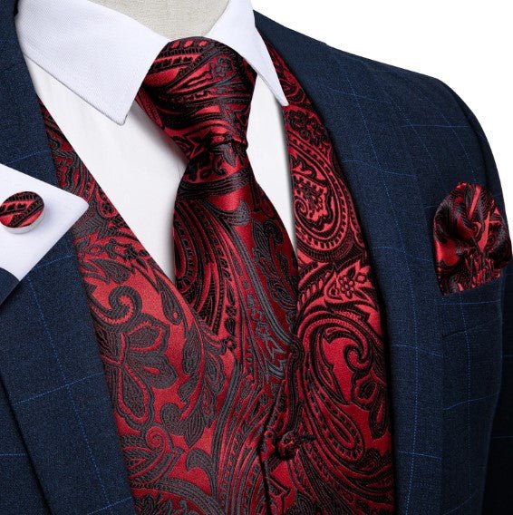 Sparkling Red Floral Vest Set - Masculine Clothes