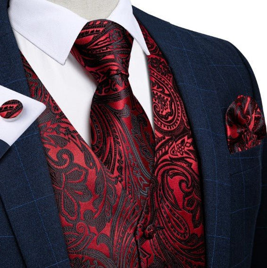 Sparkling Red Floral Vest Set - Masculine Clothes