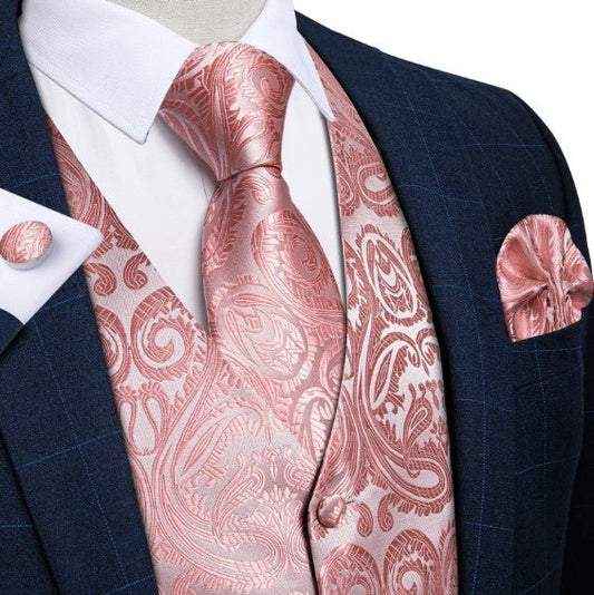 Pink Floral Paisley Vest Set - Masculine Clothes