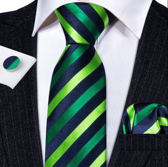 Green Stripes Tie Set - Masculine Clothes
