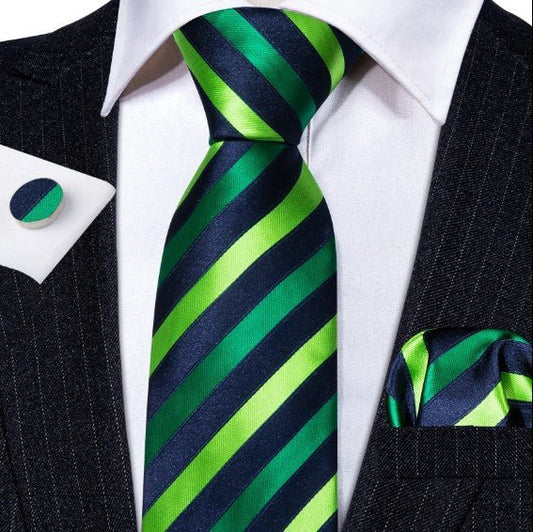 Green Stripes Tie Set - Masculine Clothes