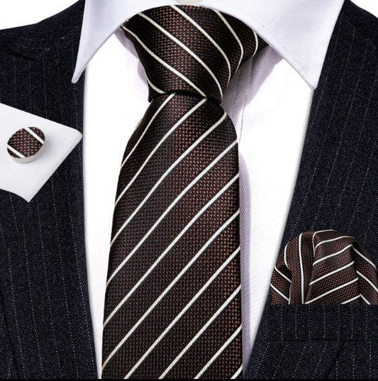White Chocolate Stripes Tie Set - Masculine Clothes