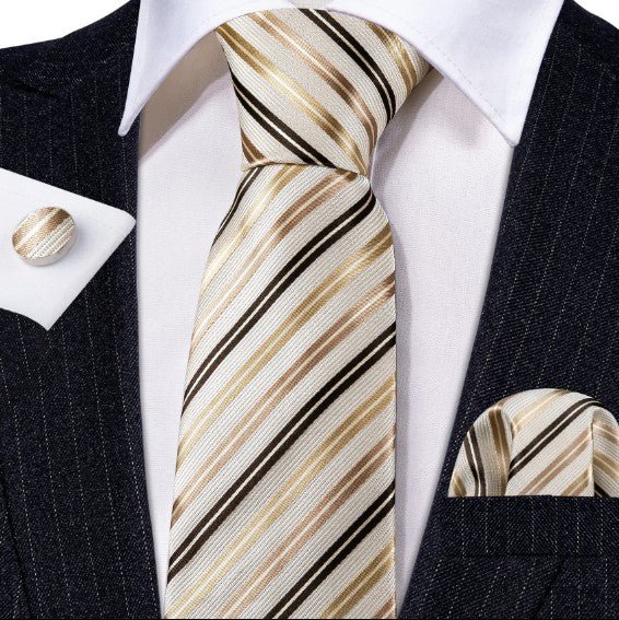 Mocha Chocolate Stripes Tie Set - Masculine Clothes