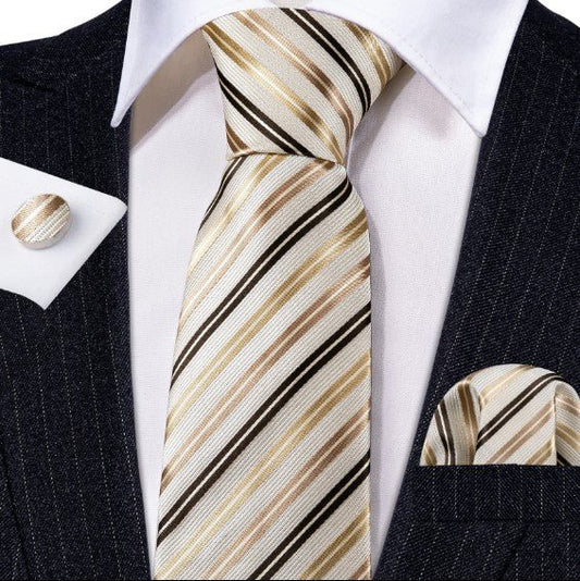 Mocha Chocolate Stripes Tie Set - Masculine Clothes