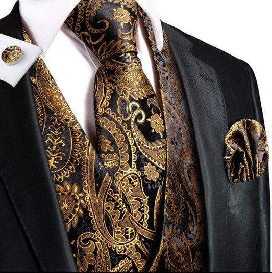 Gold Floral Paisley Vest Set - Masculine Clothes