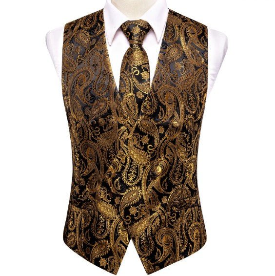 Gold Floral Paisley Vest Set - Masculine Clothes