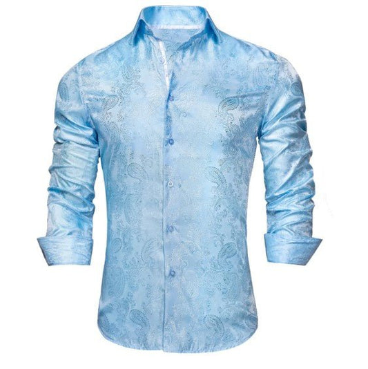Powder Blue Silk Shirt - Masculine Clothes