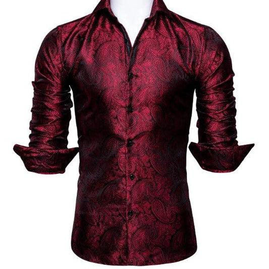 Red Floral Silk Shirt - Masculine Clothes