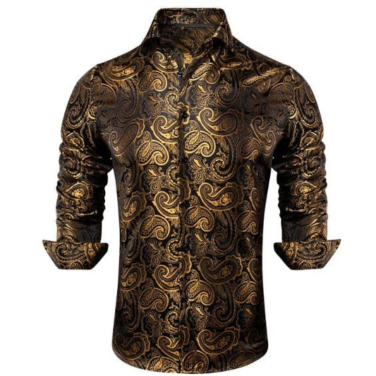 Gold Floral Silk Shirt - Masculine Clothes