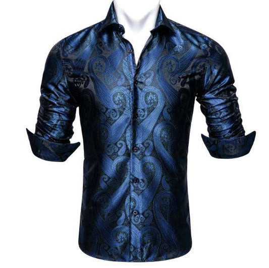 Heart Shape Silk Shirt in Blue - Masculine Clothes