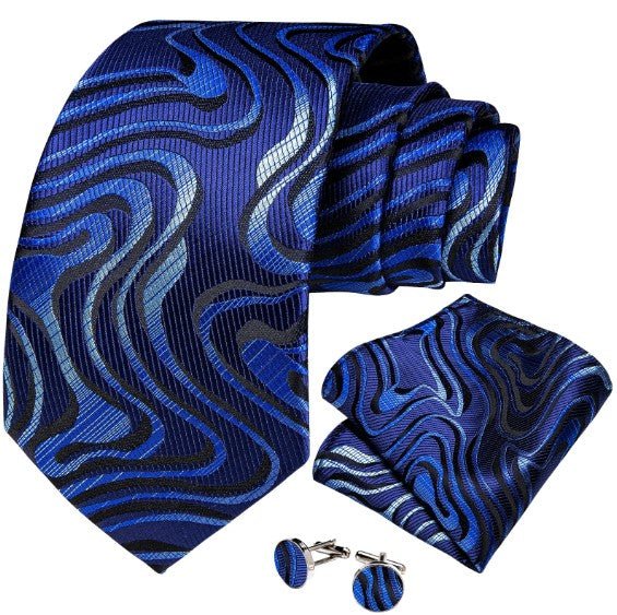 Blue Waves Paisley Tie Set - Masculine Clothes