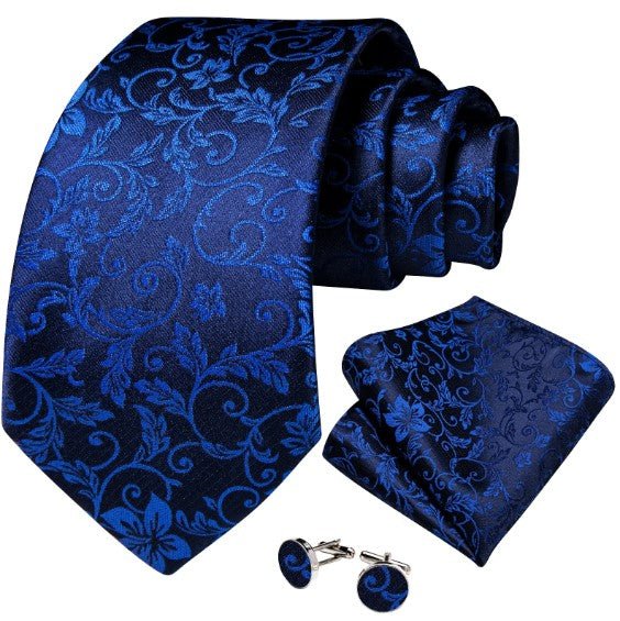 Premium Blue Leaves Tie Set - Masculine Clothes