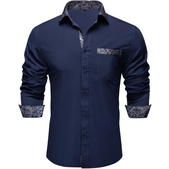Plain Blue Silk Shirt - Masculine Clothes