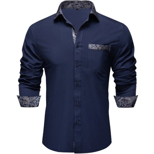 Plain Blue Silk Shirt - Masculine Clothes
