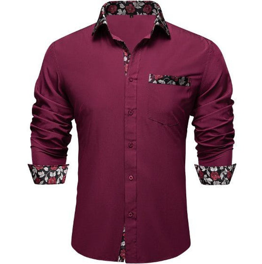 Plain Maroon Silk Shirt - Masculine Clothes