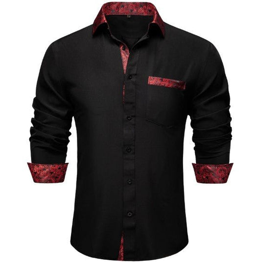 Red Silk Shirt in Plain Black - Masculine Clothes