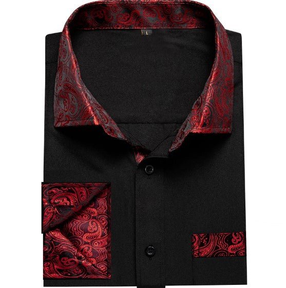 Red Silk Shirt in Plain Black - Masculine Clothes