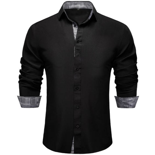 Plain Black Silk Shirt - Masculine Clothes